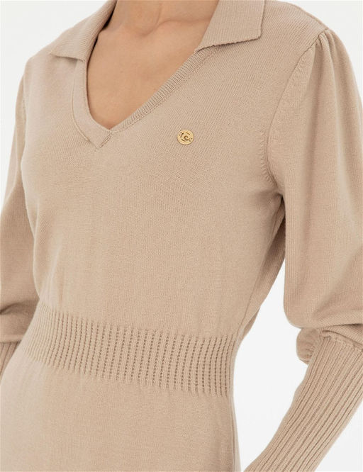 Krem Regular Fit Triko Elbise - Pierre cardin фото 7