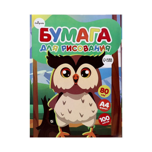 Бумага для рисования А4, 100 листов Совенок Calligrata, 80г/м2, в папке