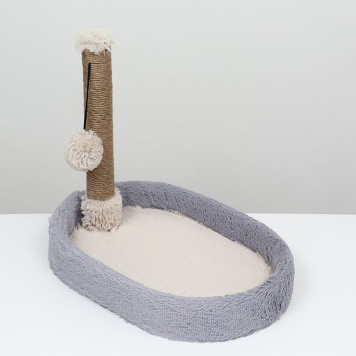 Лежанка с когеточкой Пижон, овальная, 55 х 36 х 47см, пушистый мех, джут, серая  фото 3