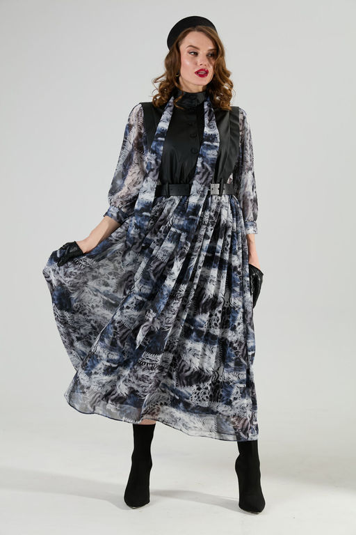 Платье NIKVA н1010-2 чёрный и серая абстракция