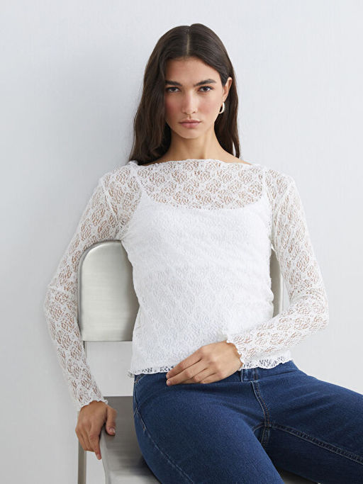 Kay?k Yaka Dantelli Bluz