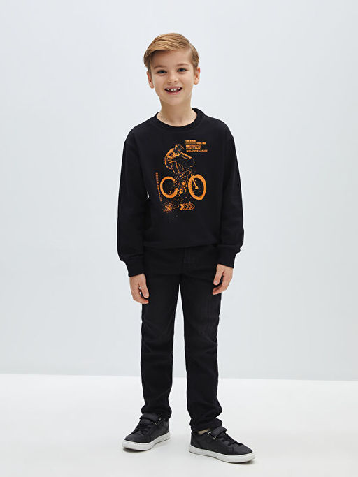 Bisiklet Yaka Bask?l? Uzun Kollu Erkek ?ocuk Sweatshirt - Waikiki фото 3