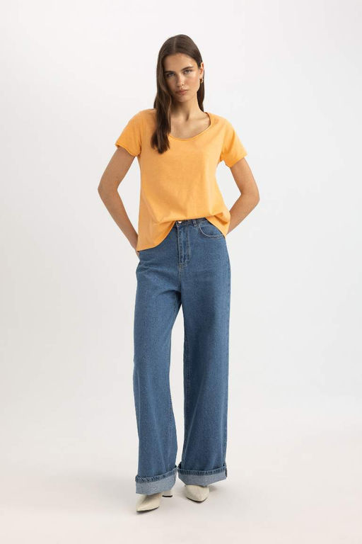 Базовая футболка стандартного кроя с круглым вырезом и короткими рукавами - Defacto фото 2