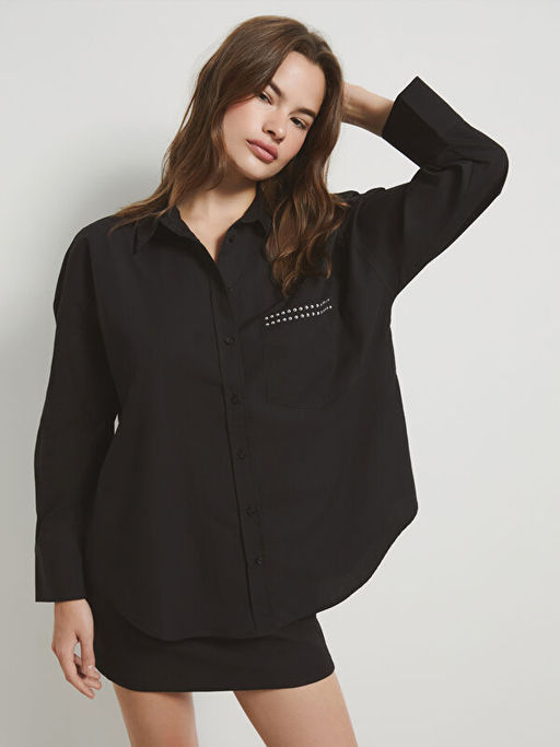 Parlak Ta?l? Poplin Kad?n G?mlek