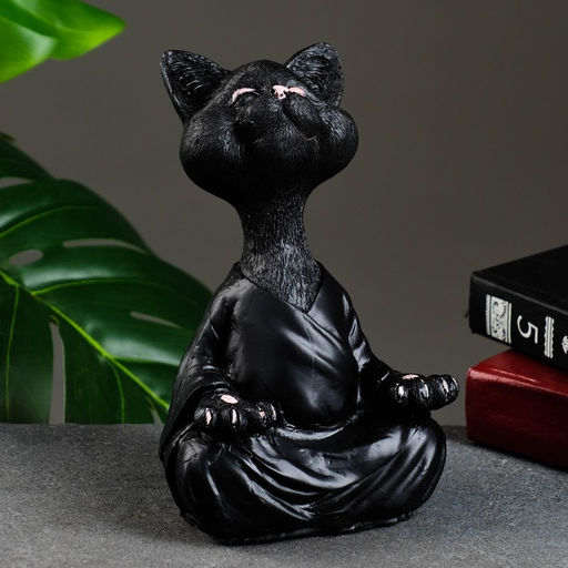 Фигурка полистоун «Кошка йог», чёрная, 11×23×6 см