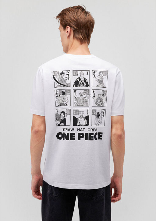 One Piece Bask?l? Beyaz Tisort - Mavi фото 4