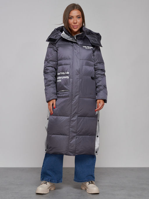 Пальто утепленное молодежное зимнее женское темно-фиолетового цвета 5873TF - Mtforce фото 8