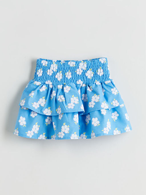 Beli Lastikli ?i?ekli K?z ?ocuk Etek