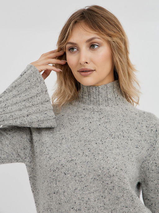 серая меланжевая водолазка с воротником стойкой и с расклешенными рукавами - Glenfield фото 7