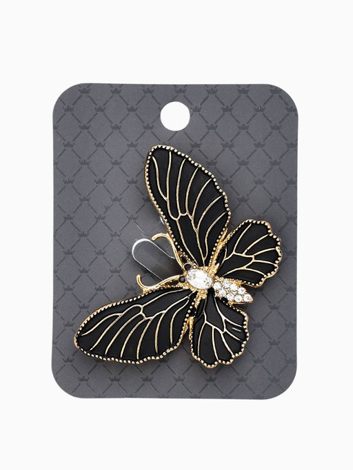Брошь "Бабочка" матовая, в жилки, цвет чёрный в золоте