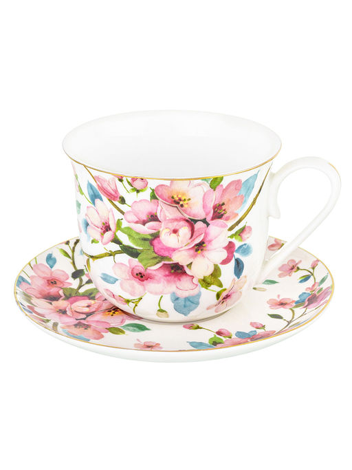 Чайная пара 2 пр. 450 мл 14*11*8,5 см "Яблоневый цвет на белом" NEW BONE CHINA