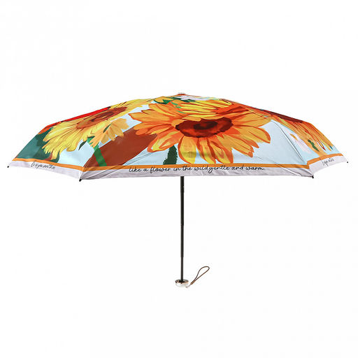 Зонт-мини механический Цветы и бабочки ткань эпонж (полиэстер) с деколью + черное УФ-покрытие, 6 лучей, д/купола 91см, 5 сложений, 17см в сложенном виде, механизм против ветра, пластмассовая ручка, подсолнухи, 223гр (Китай) - Домашняя Мода фото 2