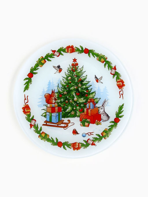 Тарелка плоская новогодняя Зимняя сказка, d=20 см, стекло
