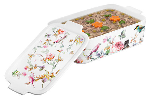 Блюдо д/запекания и сервировки 2,1 л 29,5*18*8,5 см Певчие птички с крышкой, фарфор NEW BONE CHINA - Elan gallery фото 4