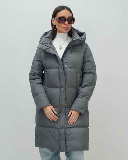 Пальто зимнее утепленное с капюшоном женское темно-серого цвета 7618TC - Visdeer фото 8