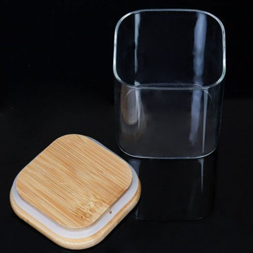 Банка квадратная бамбуковая крышка 350 мл диаметр 80/08 см / LCSC2129 /уп 100/ - Галеонтрейд фото 2