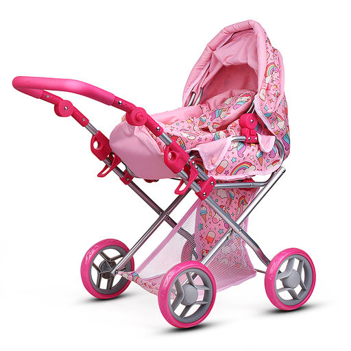 Коляска для кукол, металлическая, складная, с сумкой-переноской, корзиной и складным козырьком