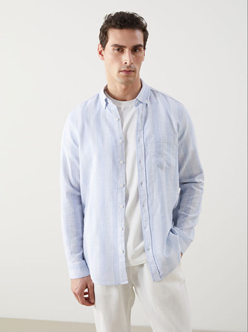 Regular Fit Uzun Kollu ?izgili Erkek G?mlek