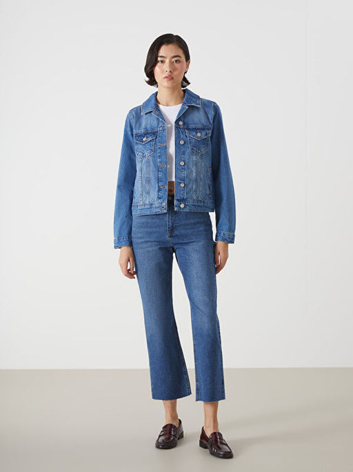 G?mlek Yaka Kad?n Jean Ceket