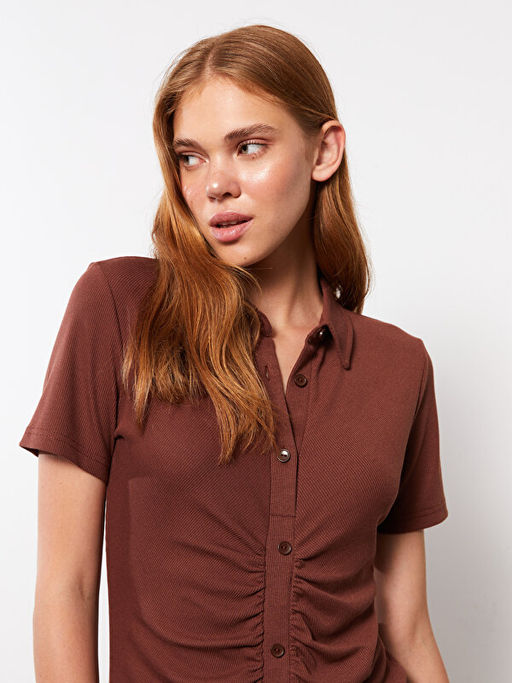 Polo Yaka D?z K?sa Kollu Kad?n Bodycon Elbise