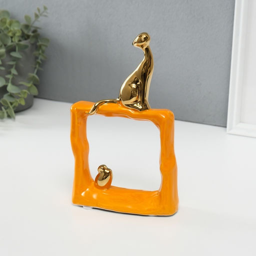 Фигурка керамика «Кошки-мышки. Квадрат», оранжевый с золотом, 5.2×13.5×23 см