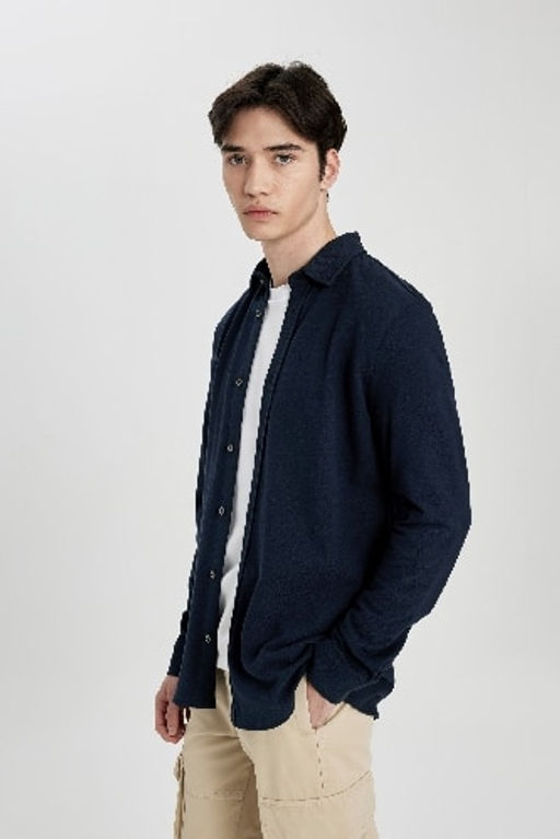 Regular Fit Basic Duz Penye Uzun Kollu Gomlek