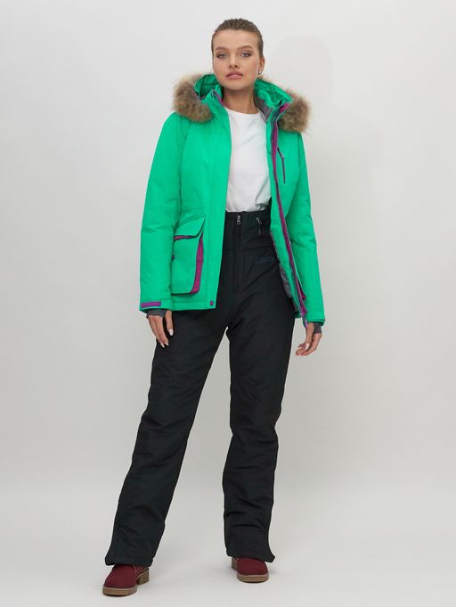 Куртка спортивная женская зимняя с мехом салатового цвета 551777Sl - SkiingBird фото 12