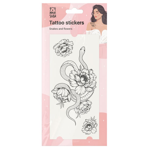 Тату переводные MESHU "Snakes and flowers" (MS_65533) 8*17см