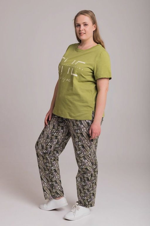 Костюм футболка и брюки М326015Пфч фисташковый/черный - Елена фото 2