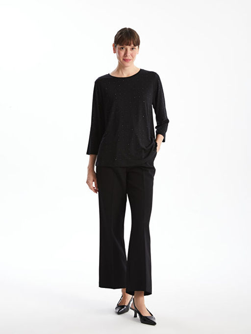 Bisiklet Yaka Parlak Ta?l? Kad?n Bluz