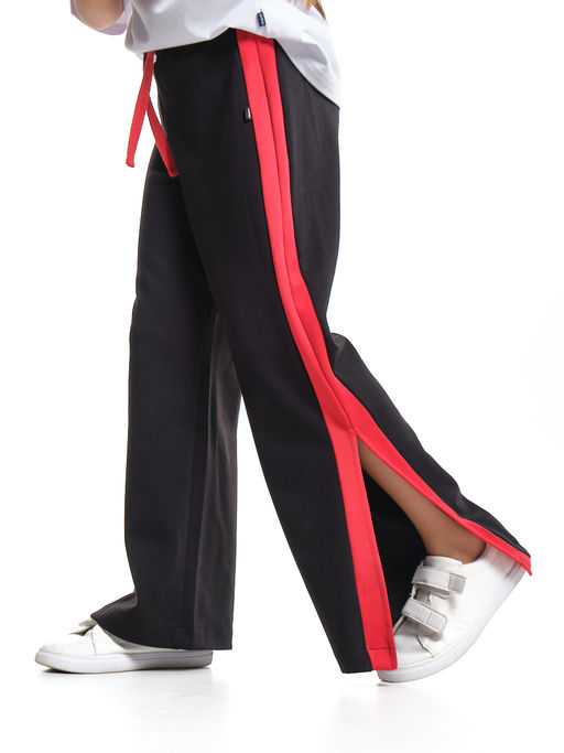 Брюки палаццо для девочки подросткам модные спорт шик 22-7169 черный/красный - Mini maxi фото 10