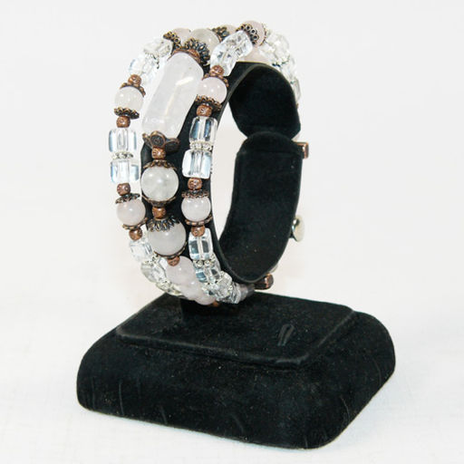 Браслет из розового кварца и горного хрусталя на пружине тройной 17 см - Сувенир-камни фото 2