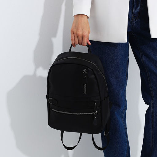 Рюкзак женский из искусственной кожи на молнии, 2 кармана, цвет чёрный - Simaland фото 6