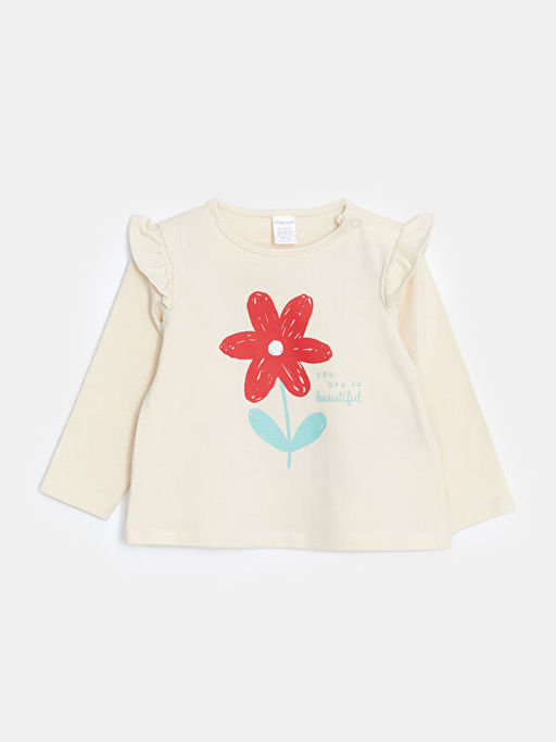 Bisiklet Yaka Bask?l? K?z ?ocuk Ti??rt