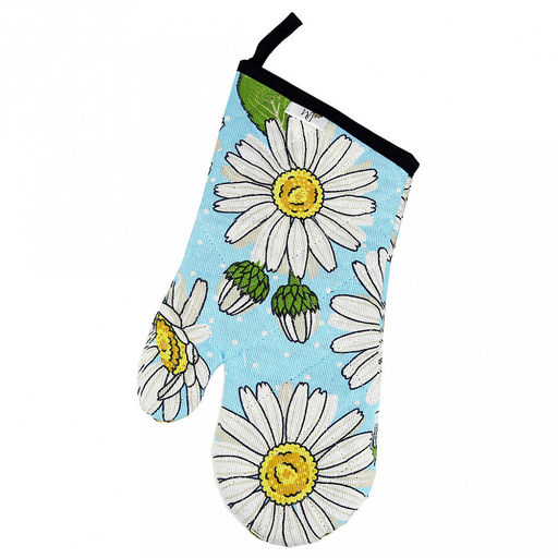 Кухонный комплект "Душистая ромашка, вид 4": прихватка-варежка 15х30см + прихватка 20х25см форма "Капелька", рогожка 171г/м2, хлопок 100%, наполнитель - ватин 280г/м2, на пластмассовом подвесе, "Домашняя мода" (Россия)