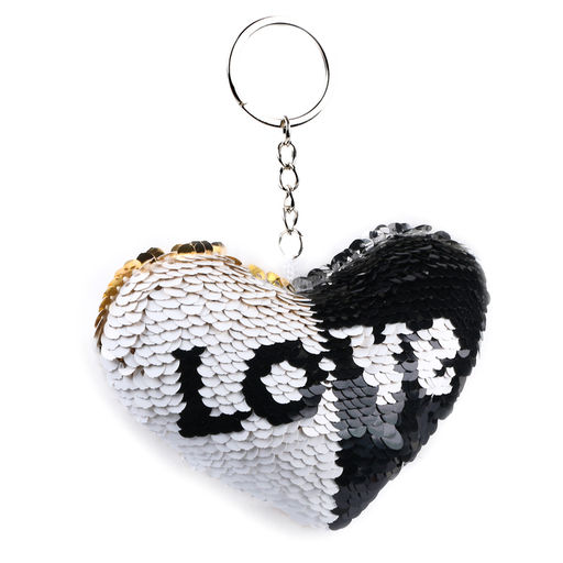 Цена за 2 шт. Брелок для ключей на кольце Пушистик. Сердечко с пайетками, на сумку, рюкзак, 10 см, белый - Simaland фото 2