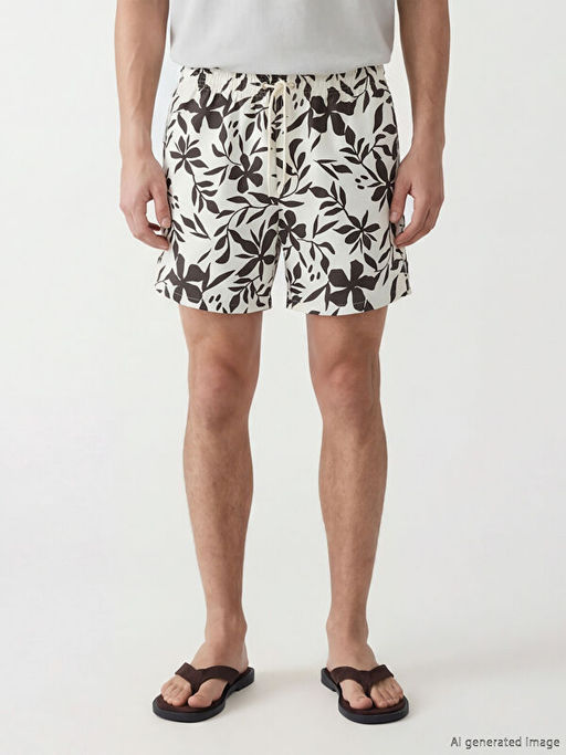 Yaprak ve ?i?ek Desenli Erkek Y?zme ?ort