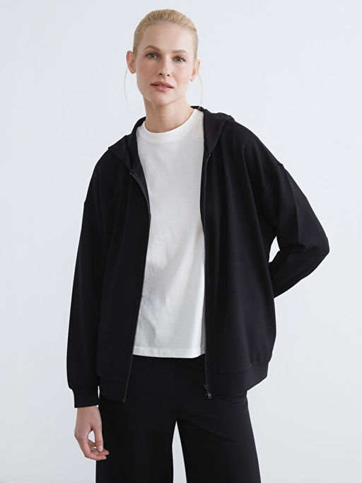 Kap??onlu Soft Touch Kad?n Fermuarl? Sweatshirt