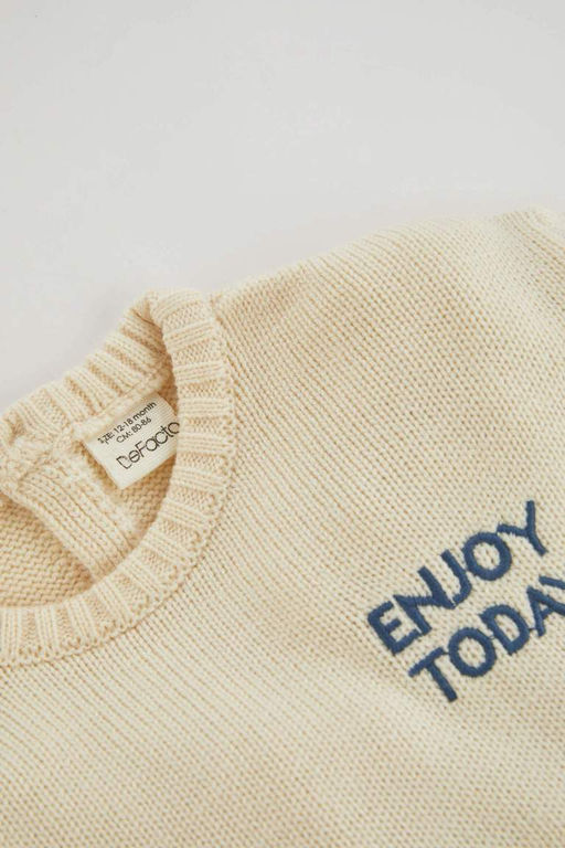 Свитер с круглым вырезом с принтом для маленьких мальчиков - Defacto фото 2