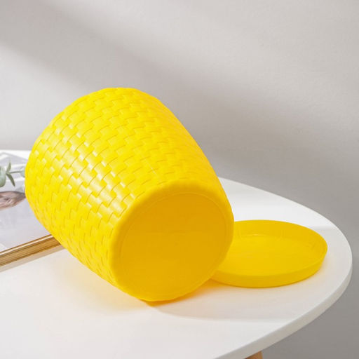 Цена за 2 шт. Горшок для цветов с поддоном «Ротанг», 2 л, d=15 см, h=14 см, пластиковый, жёлтый