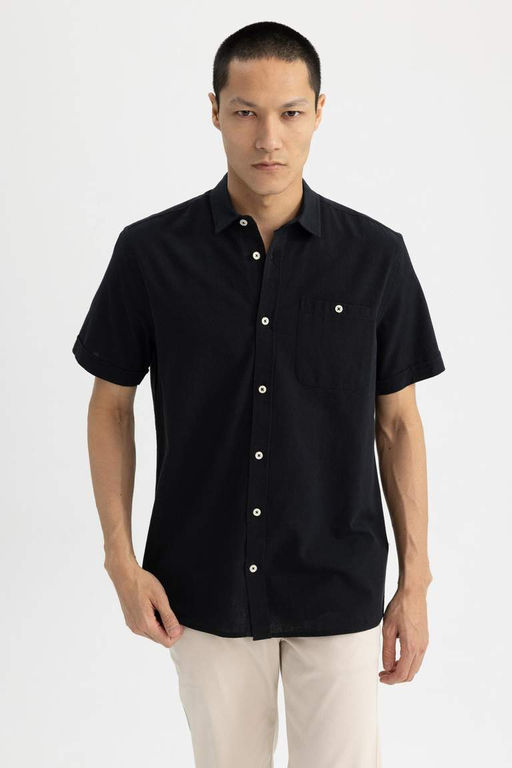 Рубашка из 100 % хлопка с короткими рукавами и воротником-поло обычного кроя - Defacto фото 9