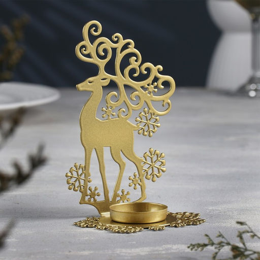 Металлический подсвечник на 1 свечу Олень, 9.6?7?14.5 см, золотой
