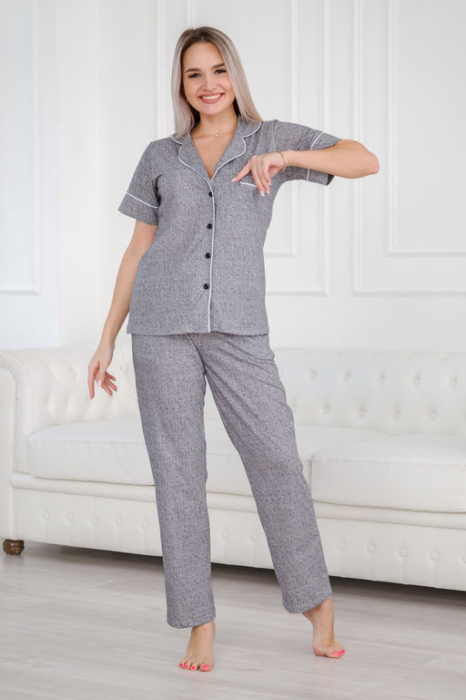 Костюм женский из жакета с коротким рукавом и брюк из кулирки Рейчел серый - Амадэль фото 4