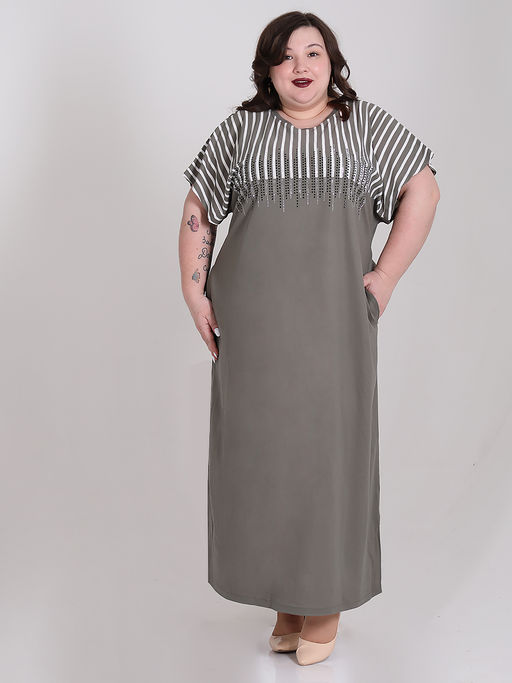 Платье летнее длинное больших размеров со стразами - Almond фото 3