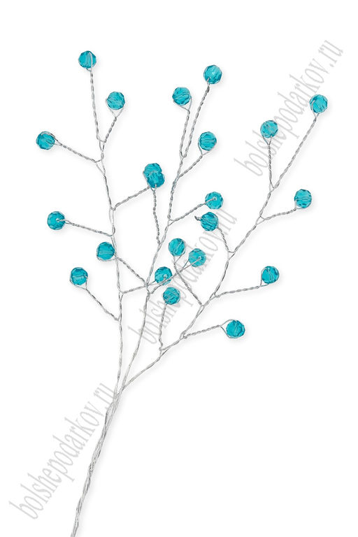 Веточка декоративная 14 см (3 шт) SF-7797, серебро/голубой №4
