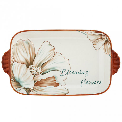 Блуминг флауэрс (Blooming flowers) Блюдо фарфоровое 320х177х40мм, с ручками, с деколью, отводка (Китай)