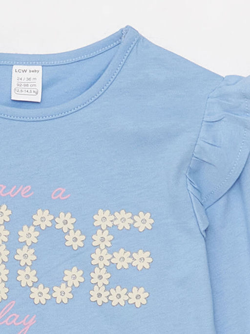 Bisiklet Yaka Uzun Kollu Bask?l? K?z Bebek Ti??rt 2li - Waikiki фото 3