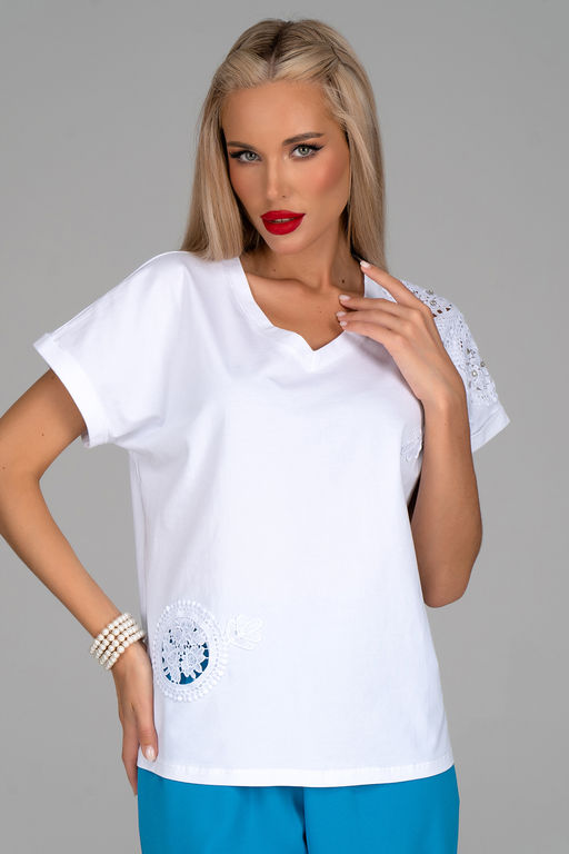 Футболка Нинель (белый/кружево) - Эльза фото 8