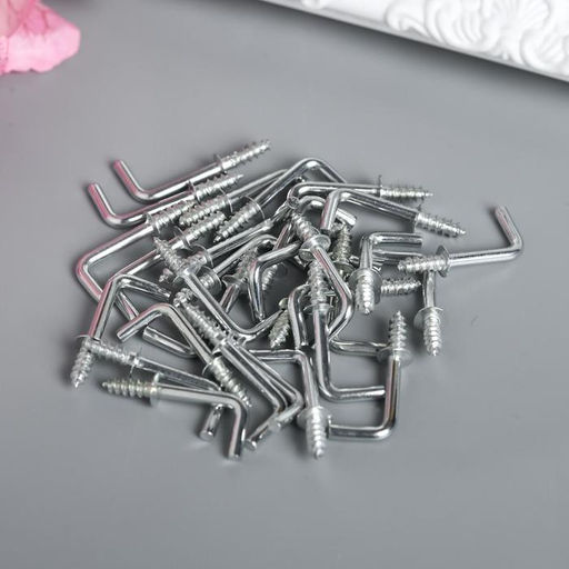 Цена за 2 шт. Крючок металл, набор 40 шт., серебро, 2.5×0.5 см, МИКС