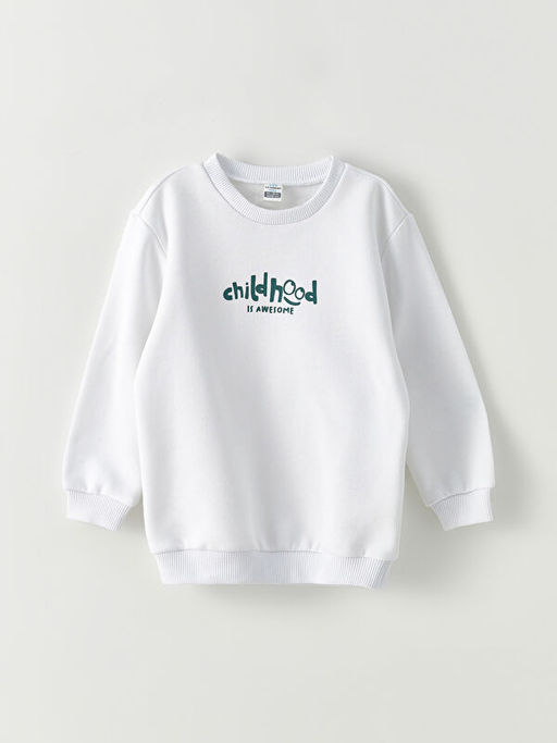 Bisiklet Yaka Uzun Kollu Bask?l? Erkek Bebek Sweatshirt